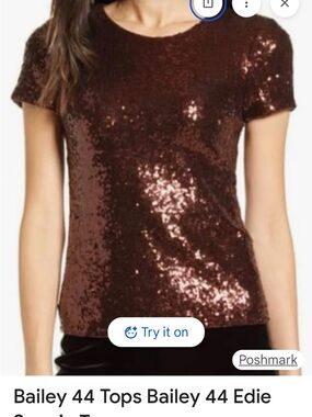 Bailey 44 Brown Sequin Short-Sleeve Tee